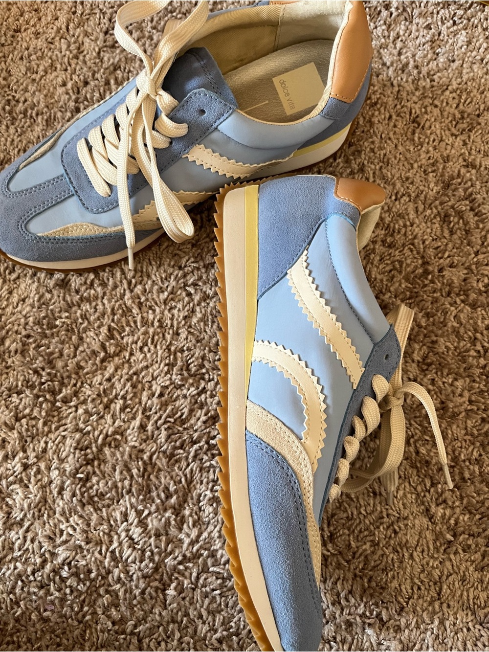Dolce Vita Light Blue and Cream Retro Runner Sneakers